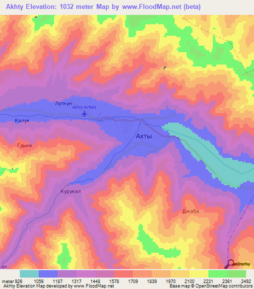 Akhty,Russia Elevation Map