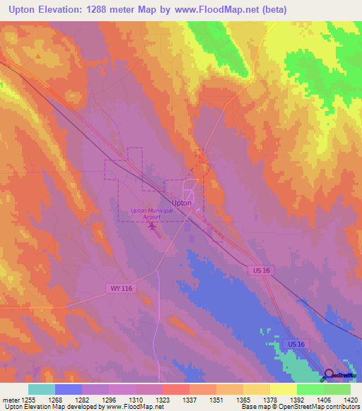 Upton,US Elevation Map