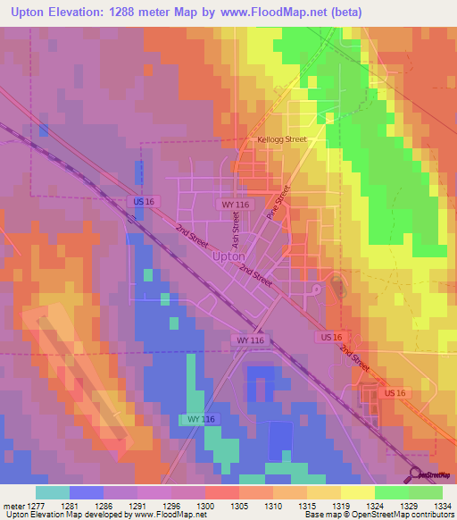 Upton,US Elevation Map