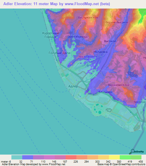 Adler,Russia Elevation Map