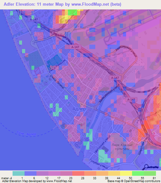 Adler,Russia Elevation Map