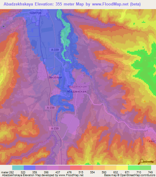 Abadzekhskaya,Russia Elevation Map