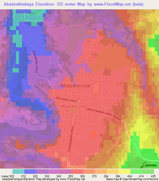 Abadzekhskaya,Russia Elevation Map