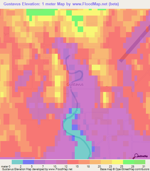 Gustavus,US Elevation Map