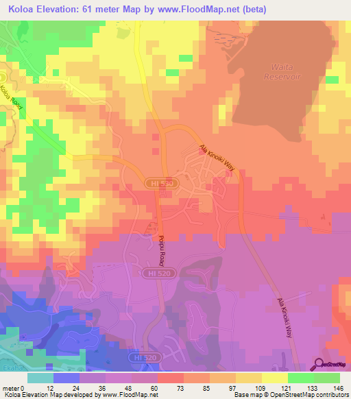 Elevation Of Koloa,us Elevation Map, Topography, Contour