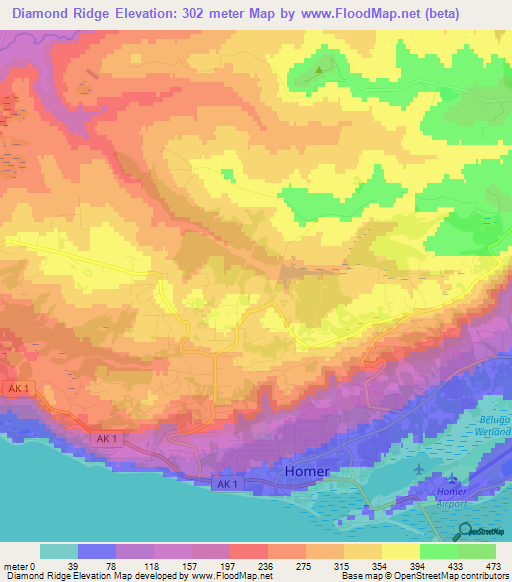 Diamond Ridge,US Elevation Map