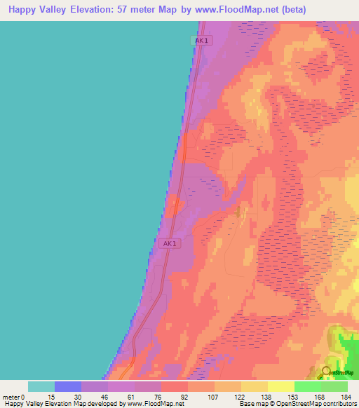 Happy Valley,US Elevation Map