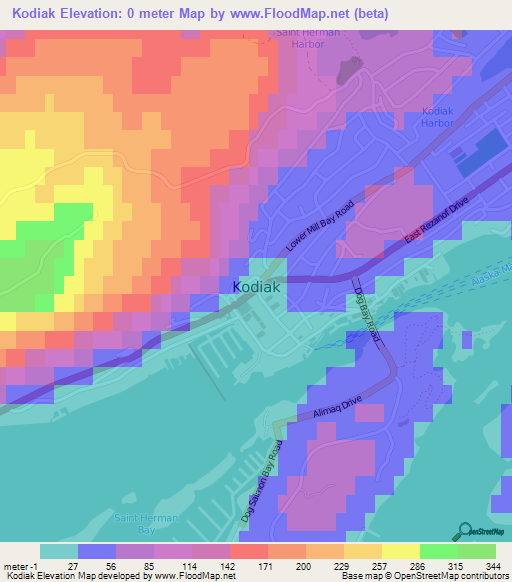 Kodiak,US Elevation Map