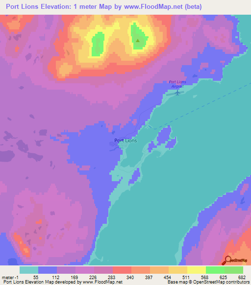 Port Lions,US Elevation Map