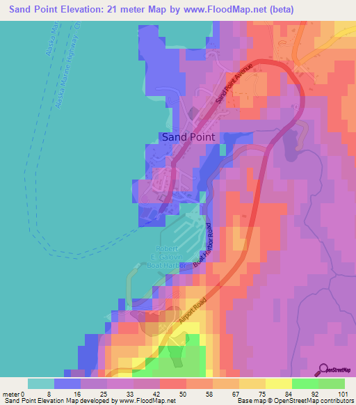 Sand Point,US Elevation Map