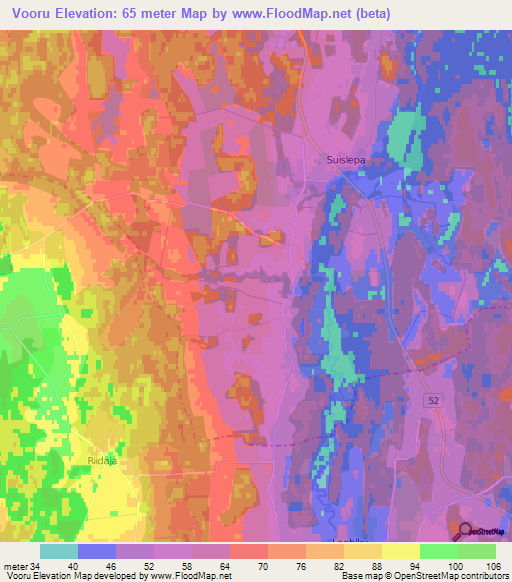 Vooru,Estonia Elevation Map