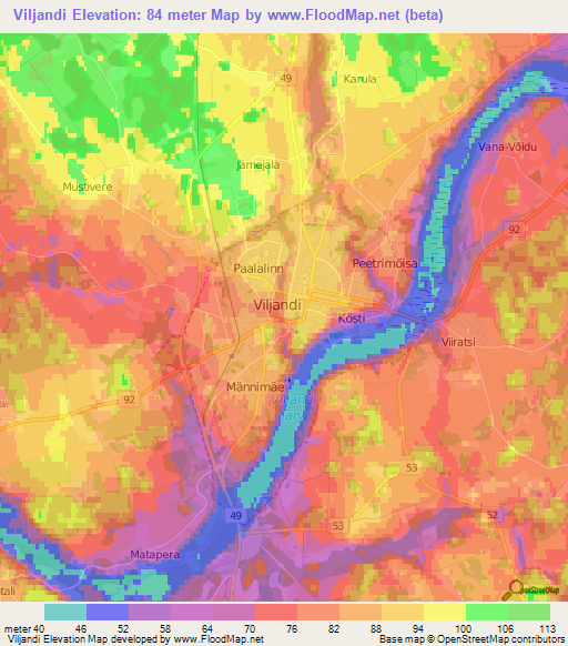 Viljandi,Estonia Elevation Map