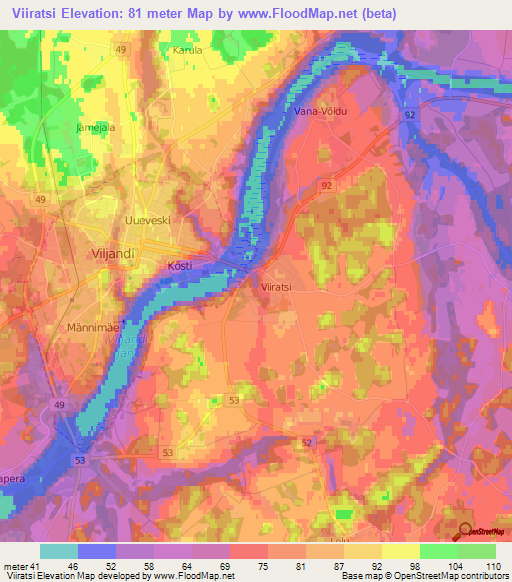 Viiratsi,Estonia Elevation Map