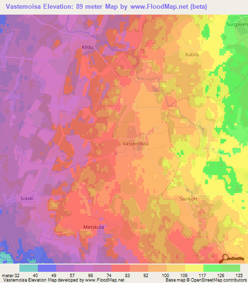 Vastemoisa,Estonia Elevation Map