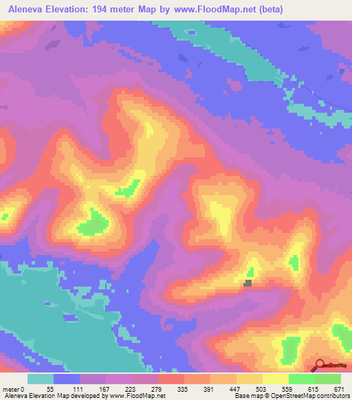 Aleneva,US Elevation Map