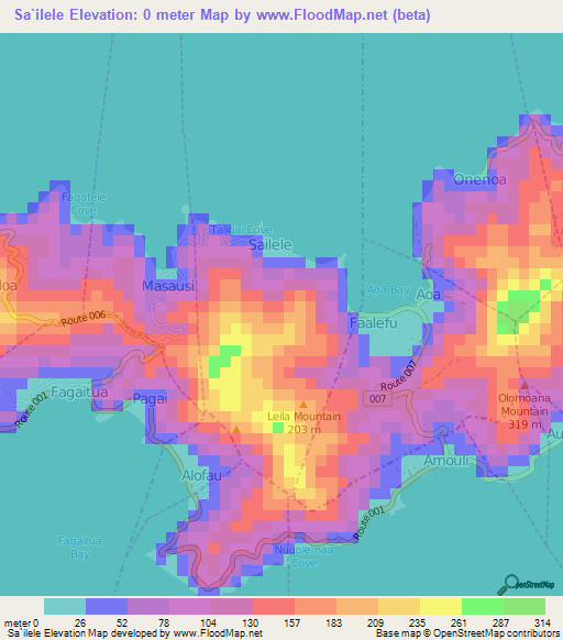 Elevation of Sa`ilele,American Samoa Elevation Map, Topography, Contour