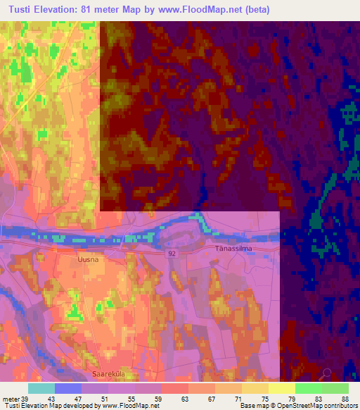 Tusti,Estonia Elevation Map