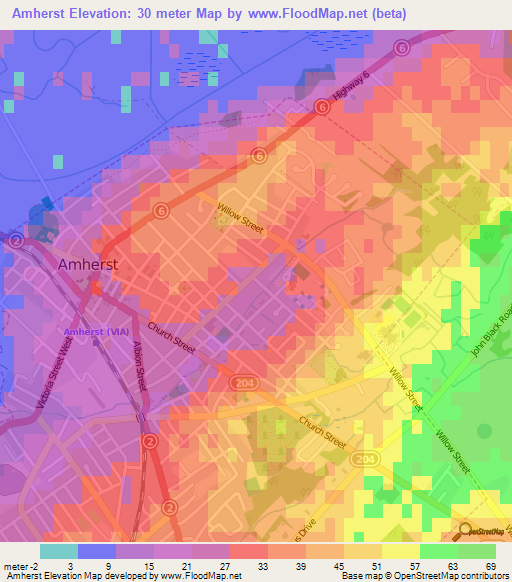 Amherst,Canada Elevation Map