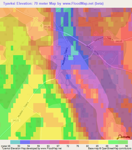 Tyavksi,Estonia Elevation Map