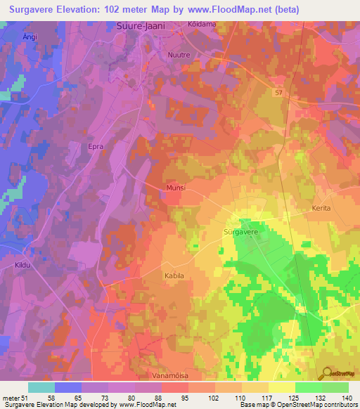 Surgavere,Estonia Elevation Map