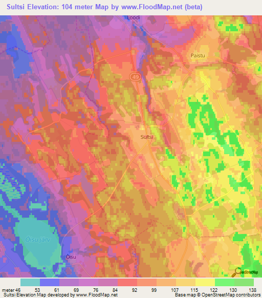 Sultsi,Estonia Elevation Map