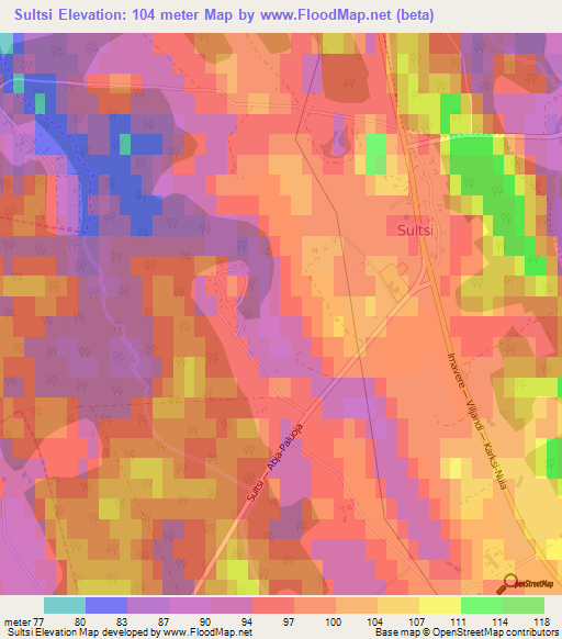 Sultsi,Estonia Elevation Map