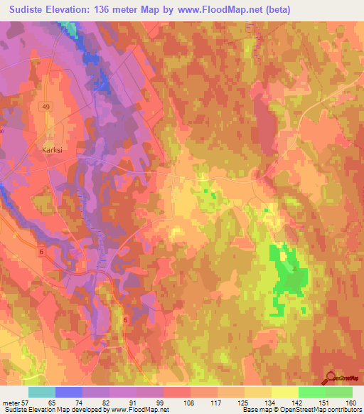 Sudiste,Estonia Elevation Map