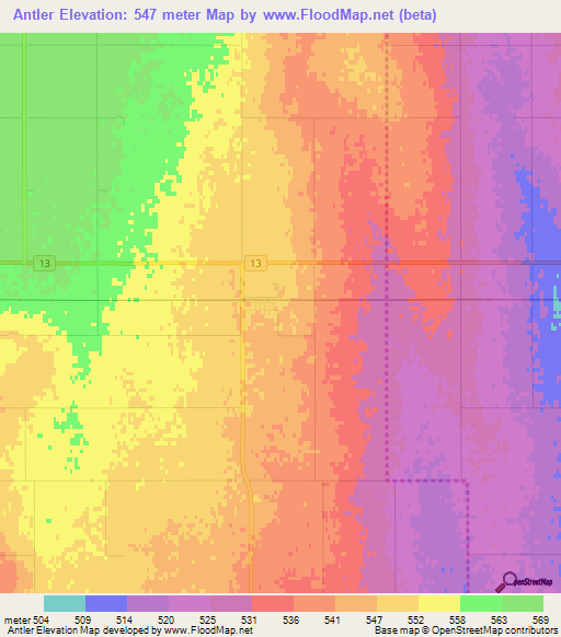 Antler,Canada Elevation Map