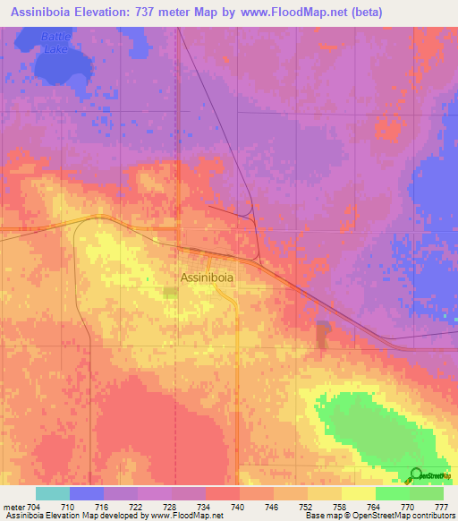 Assiniboia,Canada Elevation Map