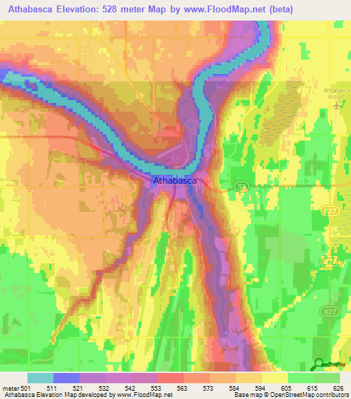 Athabasca,Canada Elevation Map