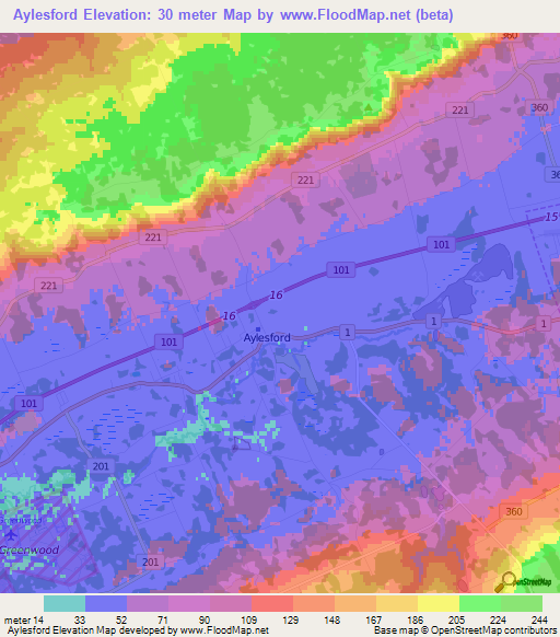 Aylesford,Canada Elevation Map