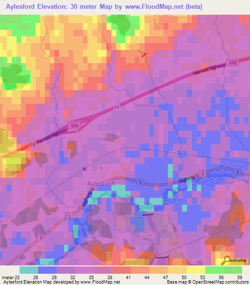 Aylesford,Canada Elevation Map
