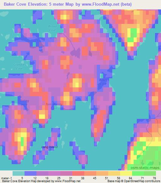 Baker Cove,Canada Elevation Map