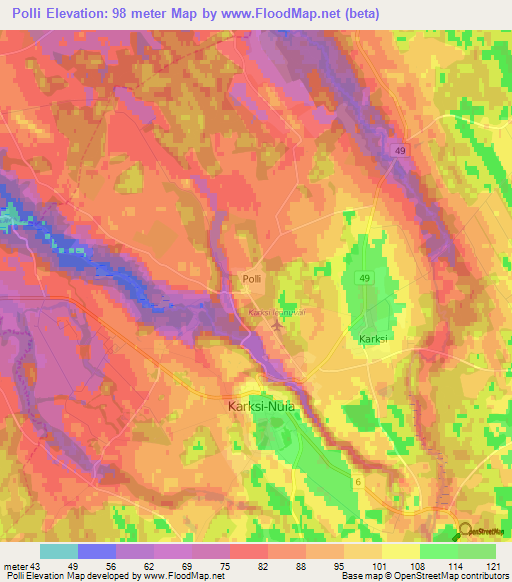 Polli,Estonia Elevation Map