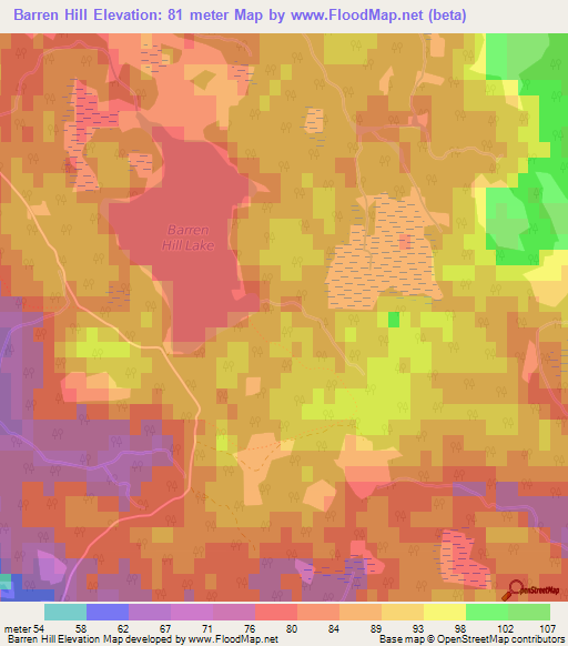 Barren Hill,Canada Elevation Map