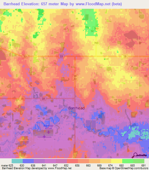 Barrhead,Canada Elevation Map