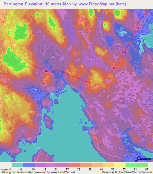 Barrington,Canada Elevation Map