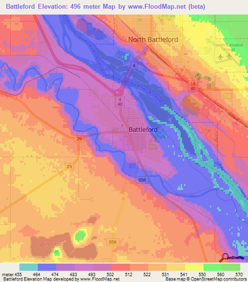 Battleford,Canada Elevation Map