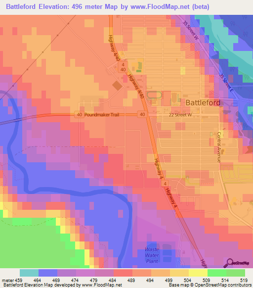 Battleford,Canada Elevation Map