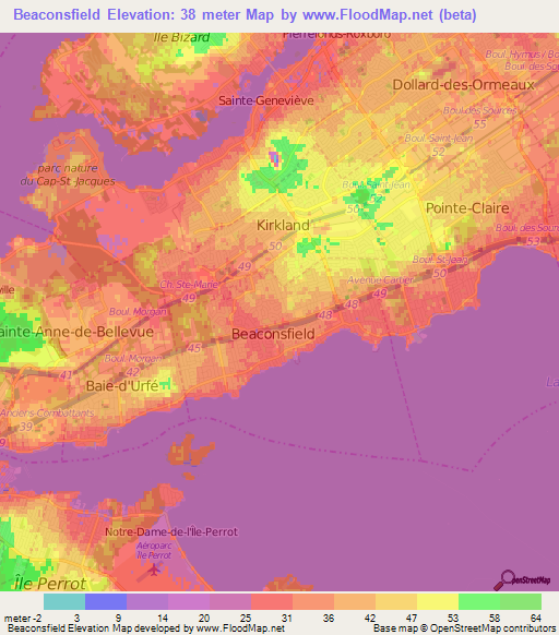 Beaconsfield,Canada Elevation Map