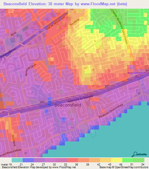 Beaconsfield,Canada Elevation Map