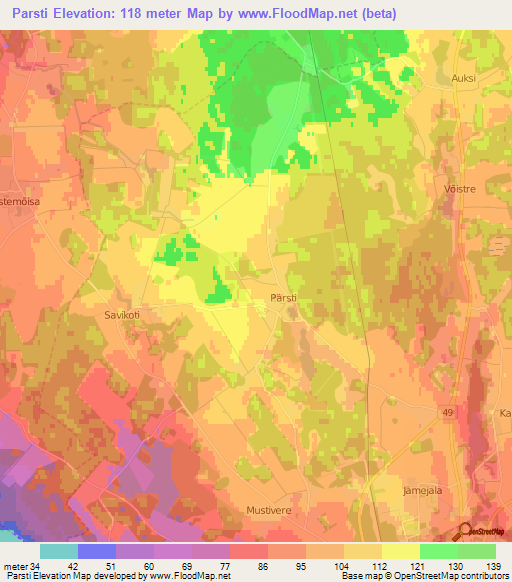 Parsti,Estonia Elevation Map