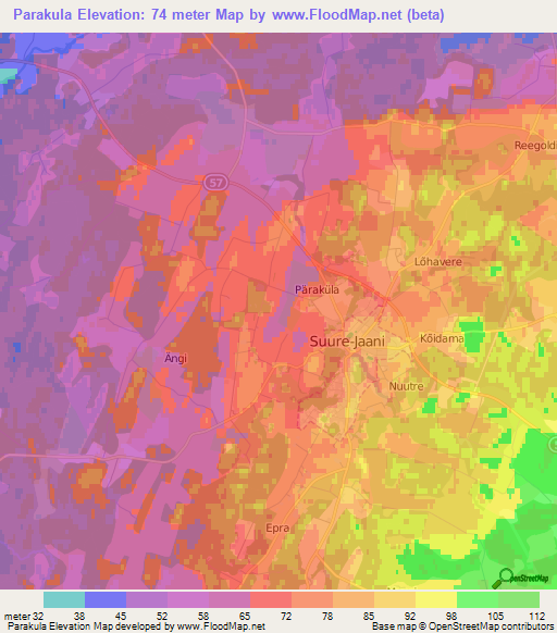 Parakula,Estonia Elevation Map