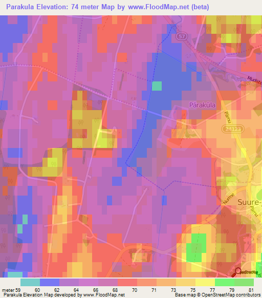 Parakula,Estonia Elevation Map