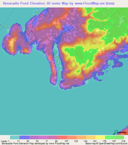 Benacadie Pond,Canada Elevation Map