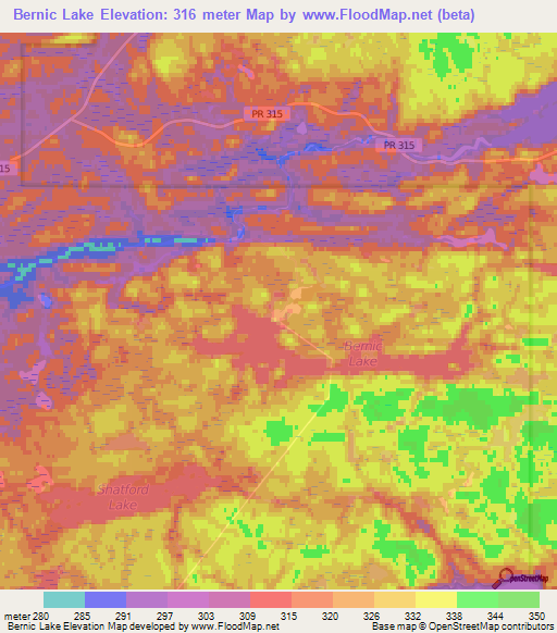 Bernic Lake,Canada Elevation Map