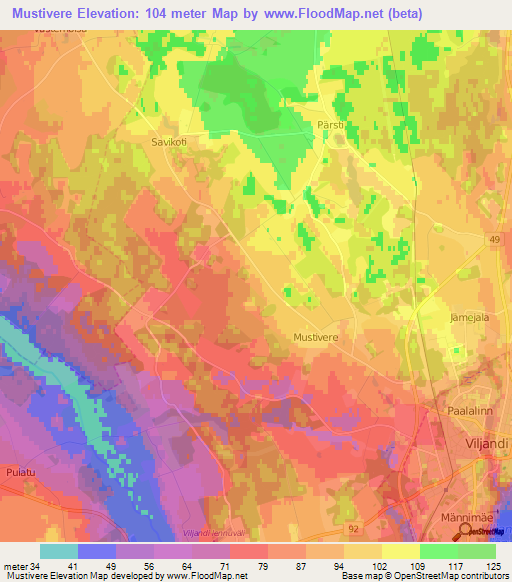 Mustivere,Estonia Elevation Map