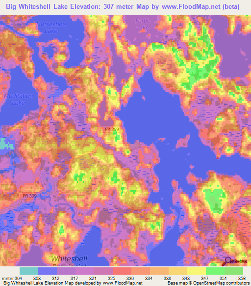 Big Whiteshell Lake,Canada Elevation Map