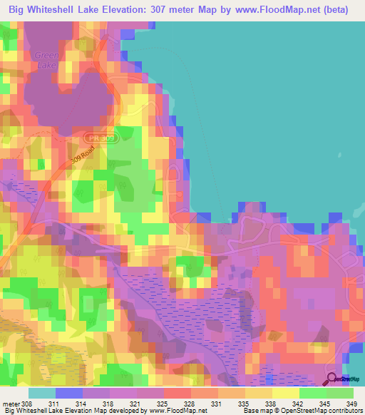 Big Whiteshell Lake,Canada Elevation Map