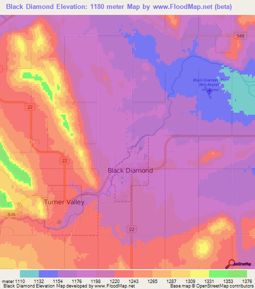 Black Diamond,Canada Elevation Map